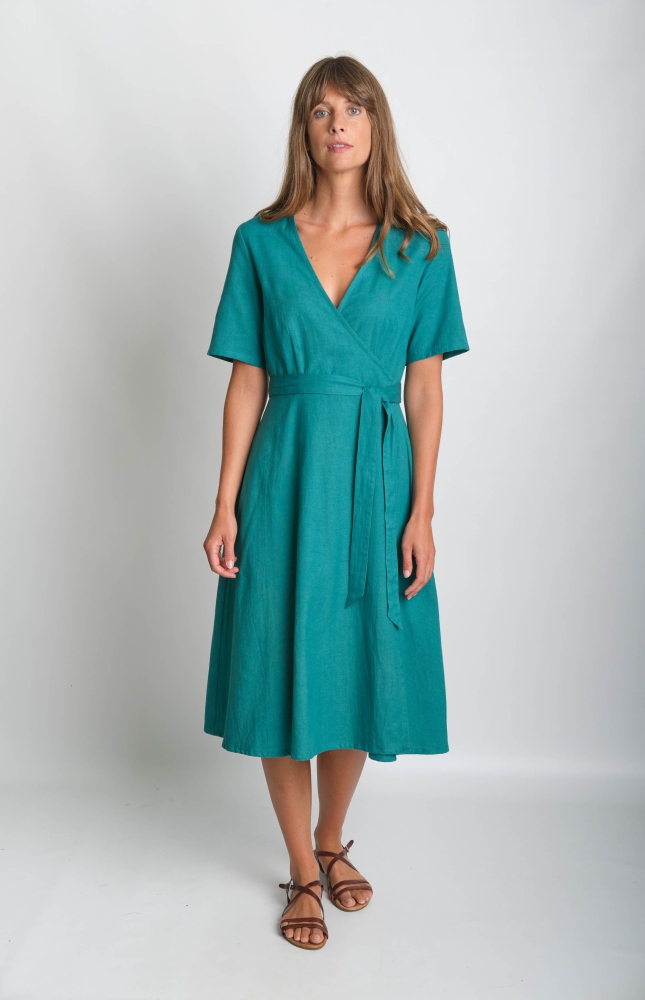 BIBICO Ida Wrap Dress Emerald Linen - PLAISIRS - Wellbeing and Lifestyle  Products \u0026 Gifts